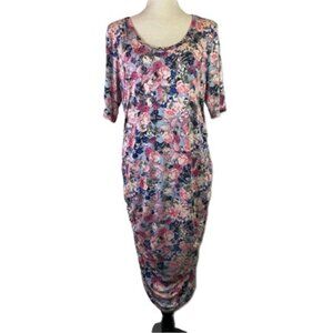 Motherhood Maternity Floral Dress Side Ruched Short Sleeve Scoop Neck Size L